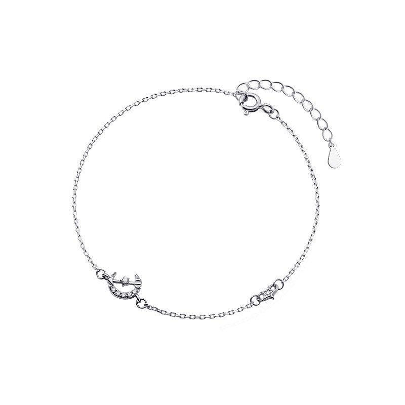 925 Sterling Silver Elegant Stars & Moons Link Charm Bracelet Adjustab