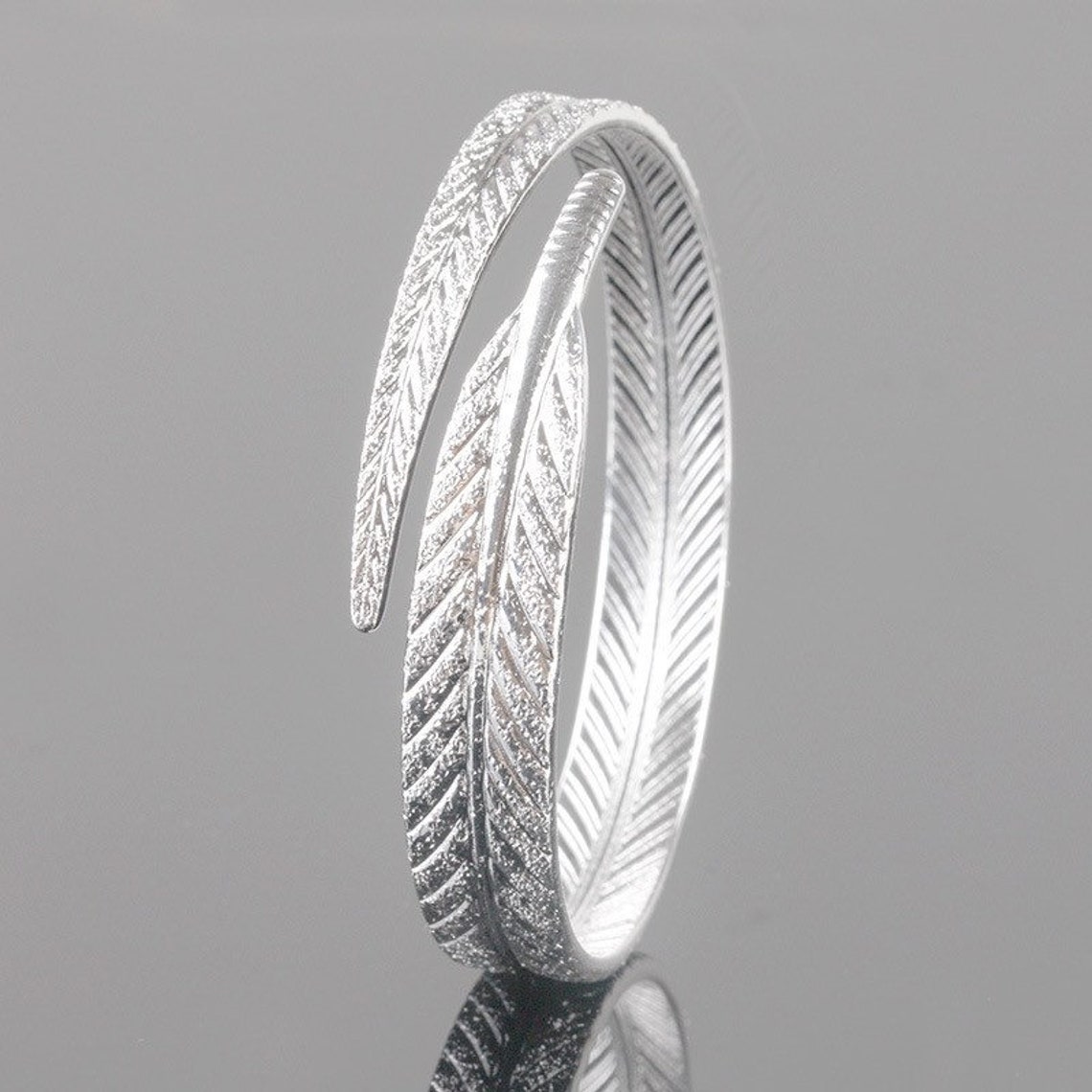 925 Sterling Silver Feather Bangle Bracelet Adjustable With Etsy UK