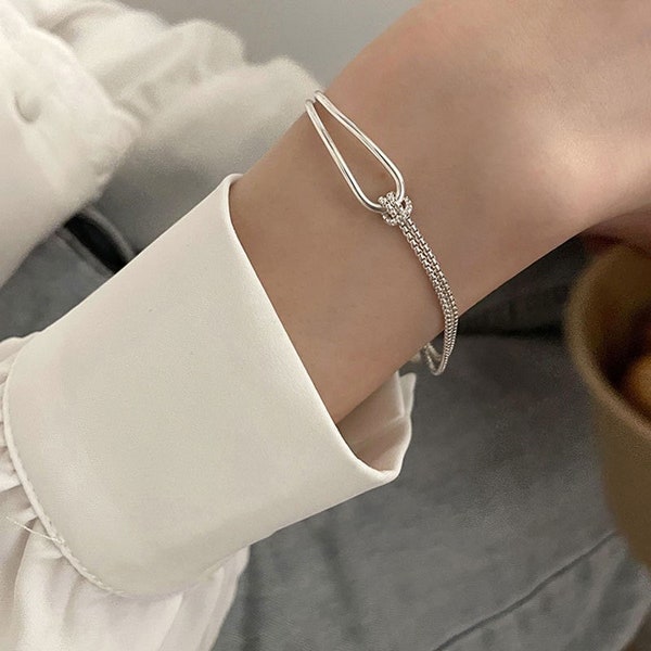 Brazalete de pulsera de cuerda elegante de plata de ley 925 - ajustable con una bolsa de regalo / mujeres personalizadas