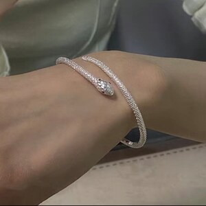 925 Sterling Silver Snake Bracelet Bangle Adjustable with a Gift Bag | Personalised Womens Jewellery