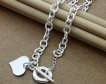 Collar de corazón de plata de ley 925 ajustable - bolsa de regalo / Personalizado / joyería de mujer