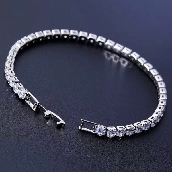 925 sterling silver tennis bracelet cubic zirconia stones with clip - gift pouch  | Personalised | women