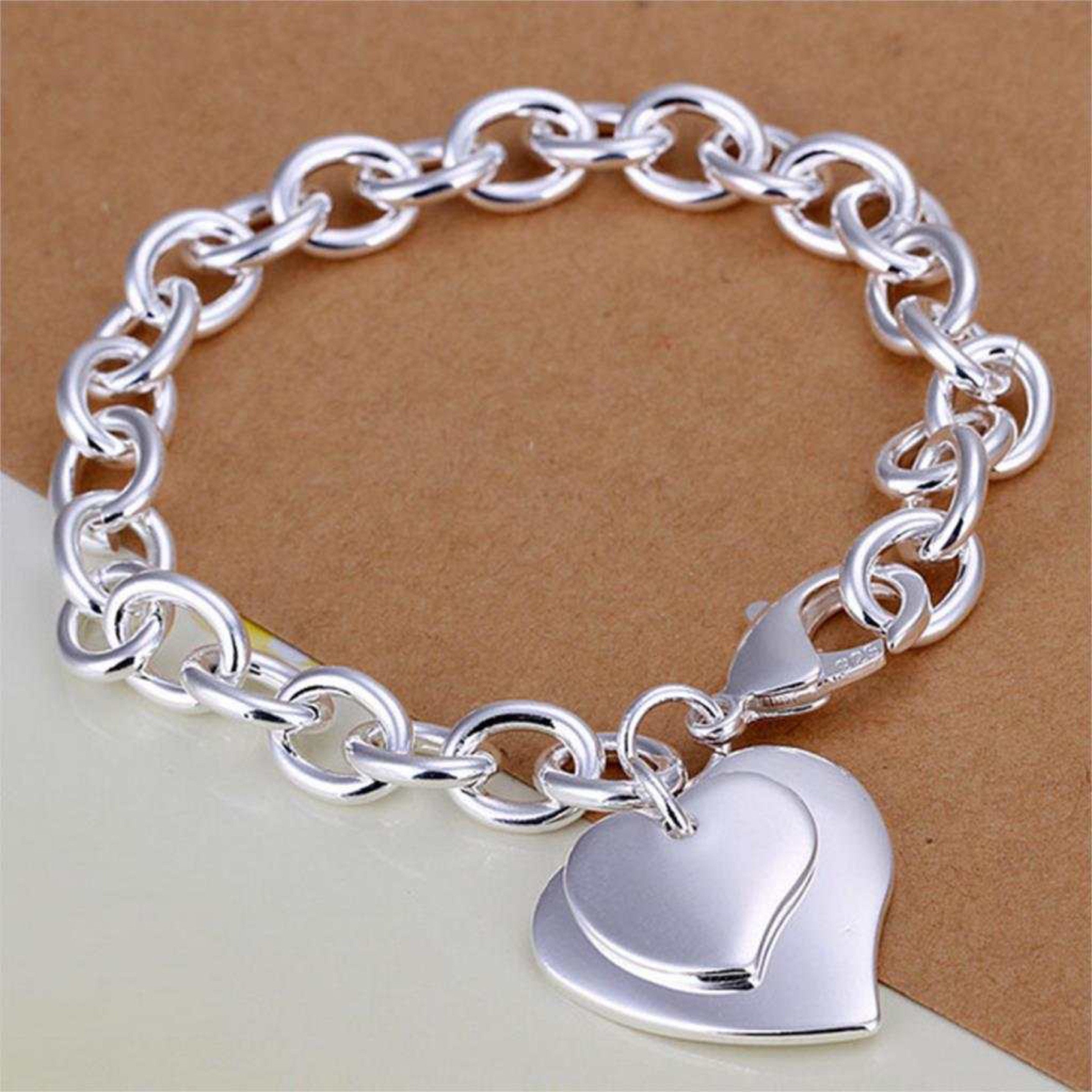 925 Sterling Silver Heart Bracelet Charm Adjustable With a Etsy UK