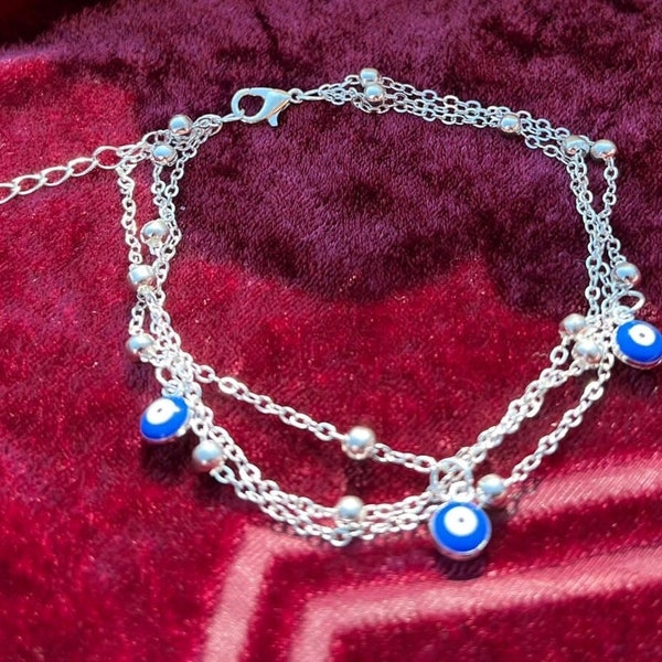 925 sterling silver anklet with nazar evil eyes turkish - adjustable - gift pouch | Personalised | women