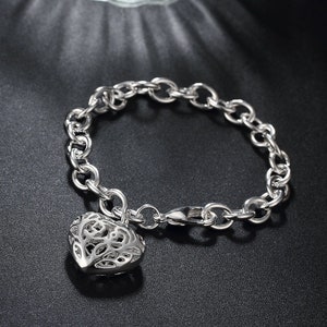 925 sterling silver heart bracelet charm & gift bag pouch | personalised women jewellery