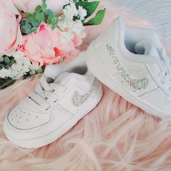 Baby Custom White Air Force 1 Low|Diamond Crystal Swoosh Tick|Christening|Flower Girl|Bridesmaids|Wedding Shoes|First Birthday