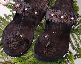 Brown Leather Kolhapuri Sandals: Handmade Ethnic Slip-Ons