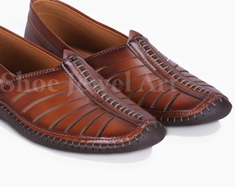 Handgefertigte Leder Punjabi Mojari Schuhe: Herren Hochzeit Müßiggänger