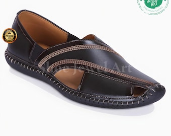 Zapatos negros elegantes y cómodos para hombre, mojaris punjabi de primera calidad, zapatos para bodas, zapatos para el novio, regalos para el novio de los padrinos, zapatos sin cordones de diseño.