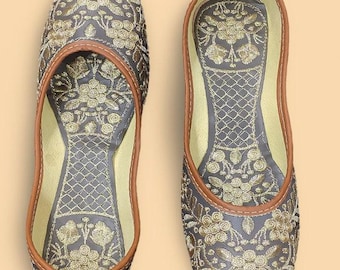 Silver Embroidered Bridal Khussa Shoes: Handmade Indian Wedding Jutti