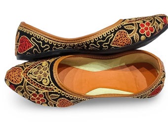 Handmade Indian Dabka Work Mojari Shoes: Embroidered Wedding Flats