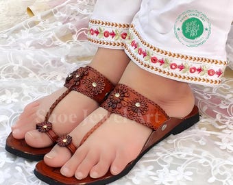 Genuine Leather Handmade Kolhapuri Slip On Sandals for Women, Dark Tan Bridesmaid slippers, Ethnic dresses Flats, Wedding shoes for women,