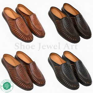 May include: Four pairs of leather slip-on shoes in various shades of brown and black. Each pair features a woven design on the top and a textured sole. The shoes are displayed on a white background. The text "Shoe Jewel Art" is visible.