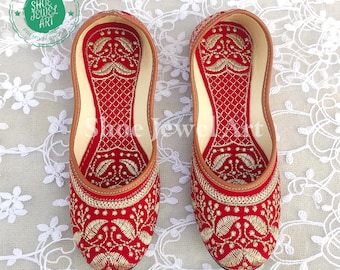Red Bridal Juttis: Silver Embroidered Indian Wedding Shoes, Punjabi Jutti