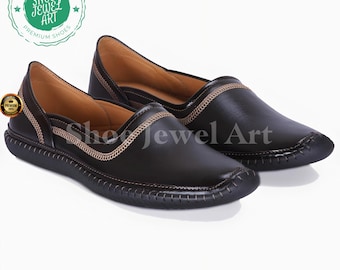 Zapatos Mojari de cuero negro para hombre: Mocasines para novio en bodas indias