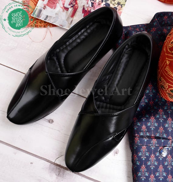 Mens Handmade Black Patent Leather Loafers: Indian Ethnic  display picture 2