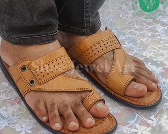 Handmade Ethnic Sandals for Men, Premium Quality Tan Leather Slippers, wedding sandals, daily Sandals, Groom Sandal, summer Slide flip-flops