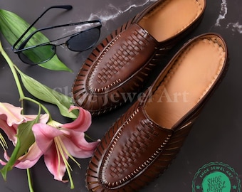 Mens Brown Leather Mules: Indian Backless Slip-Ons