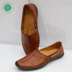 Brown Leather Slip-On Loafers: Ethnic Indian Style Men's Shoes