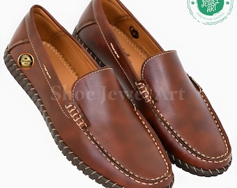 Handmade Brown Leather Loafers: Men's Ethnic Slip-On Shoes