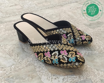 Handmade Velvet Mules: Floral Embroidered Indian Wedding Shoes