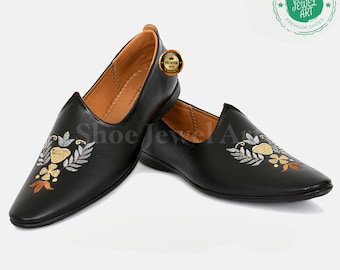 Mocasines sin cordones bordados para hombre: Zapatos Punjabi Mojari hechos a mano