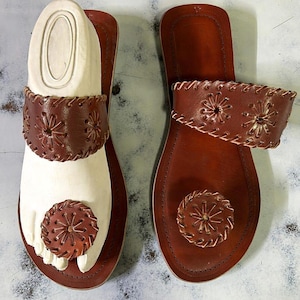 Handcrafted Womens Leather Sandals, Traditional Ethnic Kolhapuri Style Flats, Open Toe Slip-On, Rich Brown Sandals for women, Boho Sandals,