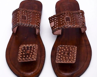 Handcrafted Brown Leather Kolhapuri Sandals: Boho Wedding Flats