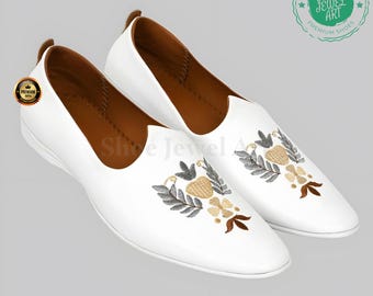 Mens Embroidery White Slip on Shoes, High Comfortable  display picture 1