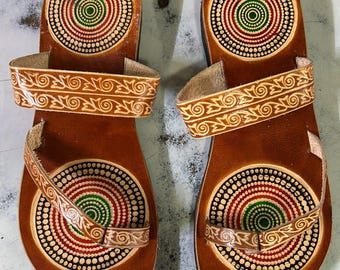 Handcrafted Tan Leather Sandals: Kolhapuri Ethnic Flats