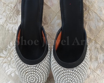 Pearl Beaded Black Flats: Ethnic Wedding Shoes