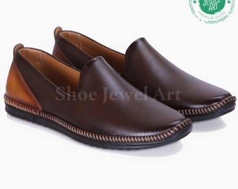 Handmade Dark Brown Dress Loafers ,Premium Quality Mens Shoes for Weddings and Special Occasions, Handmade Leather Authentic slip on For Men