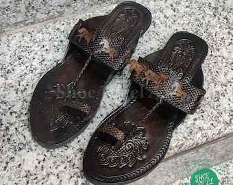Dark Brown Kolhapuri Leather Slip-On Sandals for Women | Handmade Bridal Flats | Backless Mojaris | Ethnic Mule Shoes | US Sizes 5-11.5