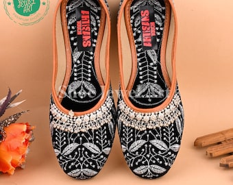 Black Velvet Beaded Jutti Khussa Shoes: Punjabi Bridal Flats