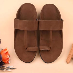 Mens Ethnic Brown Kolhapuri Slip-On Sandals, Handmade Slippers, men Traditional Indian Footwear, men Ethnic flats and slides, Sandal for Him