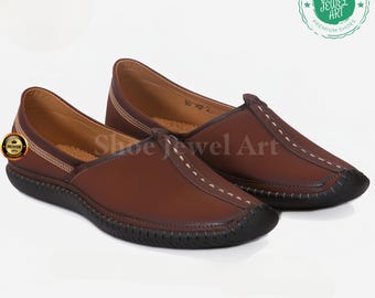 Handcrafted Mens Leather Loafers: Ethnic Indian Slip-On Shoes