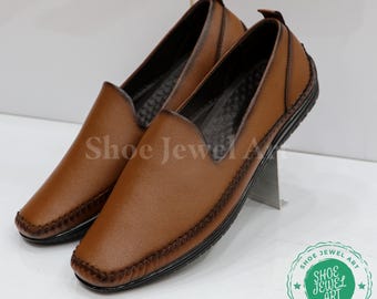 Handmade Tan Leather Loafers: Mens Dress Shoes with Comfort Insole