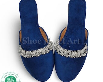Handcrafted Blue Mule Slippers: Indian Embroidery Flats