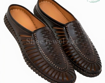Mens Leather Mules: Dark Brown Backless Indian Slip-Ons