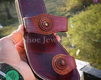 Handmade Brown Leather Sandals: Women's Ethnic Summer Slides