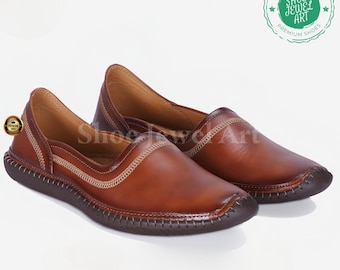 Mens Vintage Leather Mojari Shoes: Traditional Indian Groom Loafers