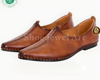 Punjabi style Mojari Shoes, Men&#39;s Groom Slip On, Handmade Indian Loafers, designer Shoes For Occasion, Gift for Groomsmen, Ethnic wear Shoes