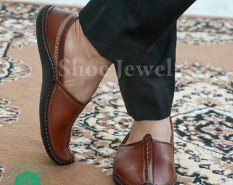 Brown Leather Indian Loafers: Ethnic Slip-On Shoes