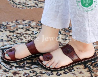 Handmade Brown Leather Toe Ring Sandals: Grecian Summer Flats
