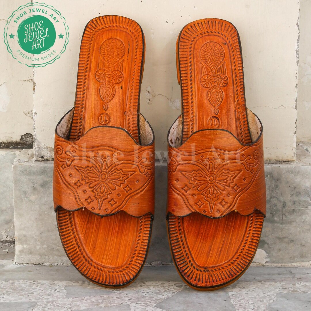 Handmade Leather Mule Slippers: Orange Turkish Flats - Etsy