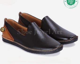 Handgemaakte zwarte leren loafers: instaptrouwschoenen heren