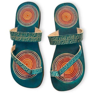 Turquoise Blue Leather Premium Sandals for women, Handmade Summer Sandals, Boho Hippie Sandal, Beach wedding Sandal, Women Honeymoon Sandals