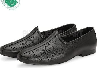 Mens Black Mojari Shoes: Handmade Punjabi Style Loafers - Etsy display picture 1