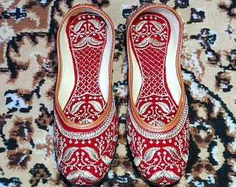 Red Bridal Juttis: Silver Embroidered Indian Wedding Shoes
