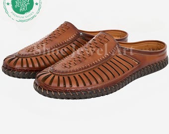 Handcrafted Leather Mules: Mens Backless Indian Slides